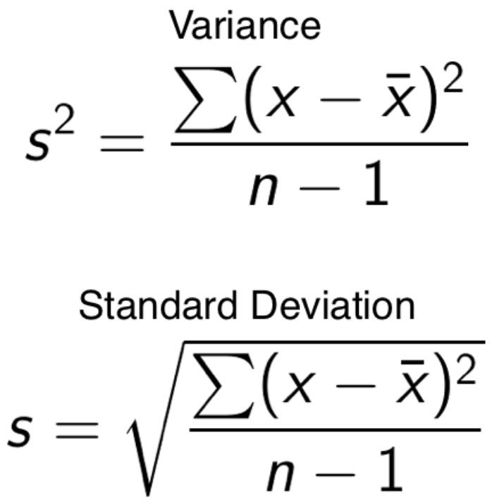 Formula for variance and standard deviation